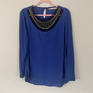 GUC Chelsea&Violet Women’s Embellished Top Long-Sleeve Keyhole Back Purple Sz M